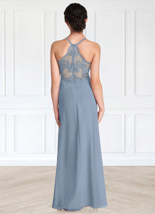 Sherlyn A-Line Lace Chiffon Floor-Length Junior Bridesmaid Dress dusty blue HKP0022860