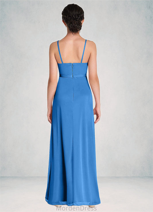 Undine Pleated Mesh Floor-Length Junior Bridesmaid Dress Blue Jay HKP0022861