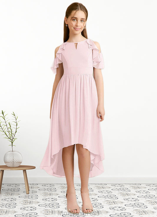 Lindsay A-Line Ruched Chiffon Asymmetrical Junior Bridesmaid Dress Blushing Pink HKP0022862