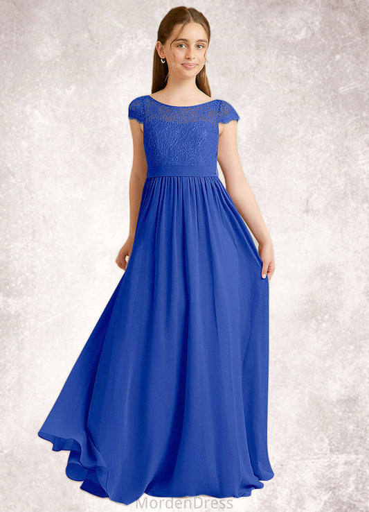 Cheyanne A-Line Pleated Chiffon Floor-Length Junior Bridesmaid Dress Royal Blue HKP0022863