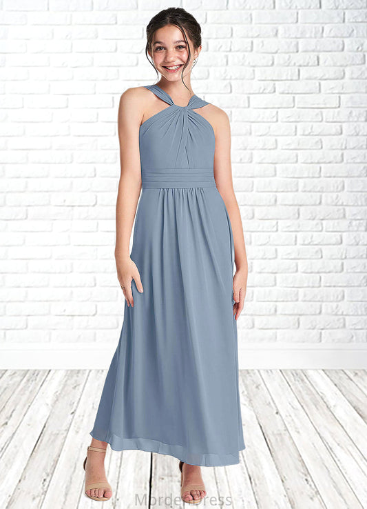 Sherlyn A-Line Pleated Chiffon Ankle-Length Junior Bridesmaid Dress dusty blue HKP0022866