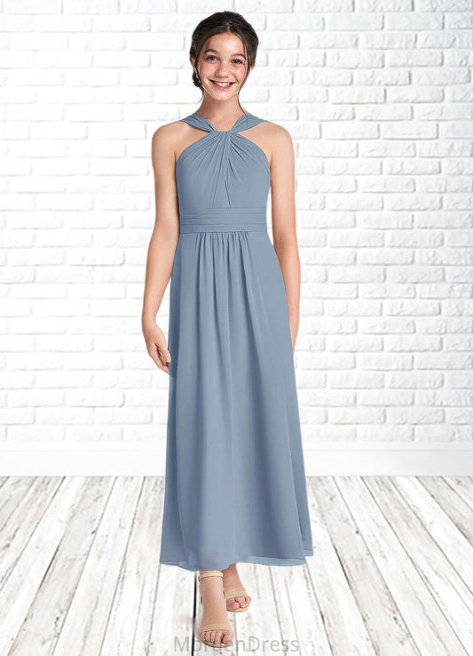 Sherlyn A-Line Pleated Chiffon Ankle-Length Junior Bridesmaid Dress dusty blue HKP0022866