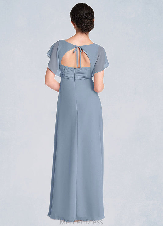 Liberty A-Line Ruched Chiffon Floor-Length Junior Bridesmaid Dress dusty blue HKP0022872