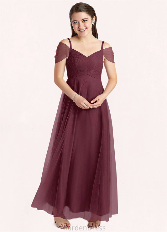 Joan A-Line Off the Shoulder Tulle Floor-Length Junior Bridesmaid Dress Cabernet HKP0022873
