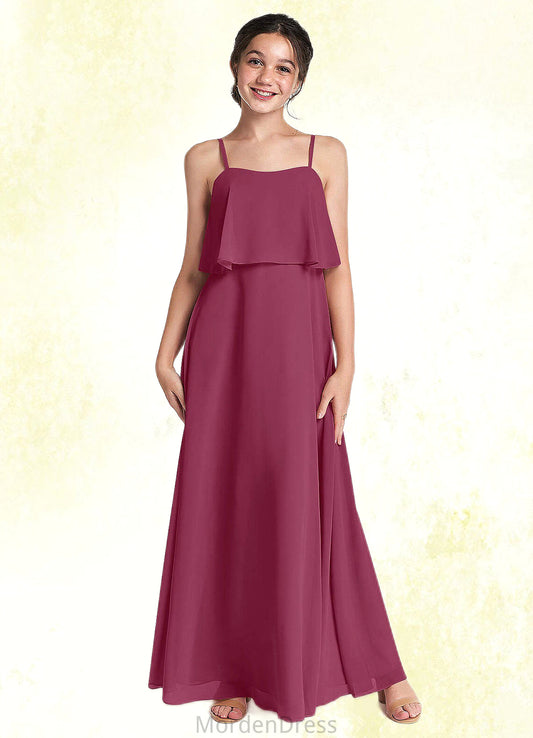 Allisson A-Line Ruched Chiffon Floor-Length Junior Bridesmaid Dress Mulberry HKP0022874