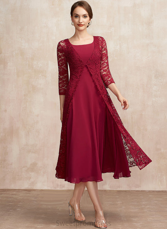 A-Line Neck of Chiffon Marely Mother Dress the Tea-Length Bride Mother of the Bride Dresses Scoop