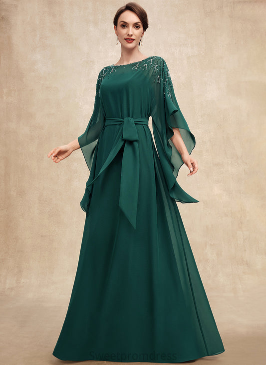 Bow(s) of A-Line Mother With Kaiya Floor-Length Beading Scoop Dress Neck the Mother of the Bride Dresses Bride Chiffon