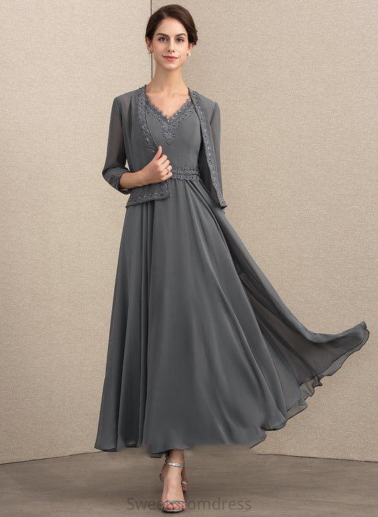 A-Line Dress V-neck Ankle-Length the Mother of the Bride Dresses Beading Bride Neveah Chiffon of Sequins With Mother