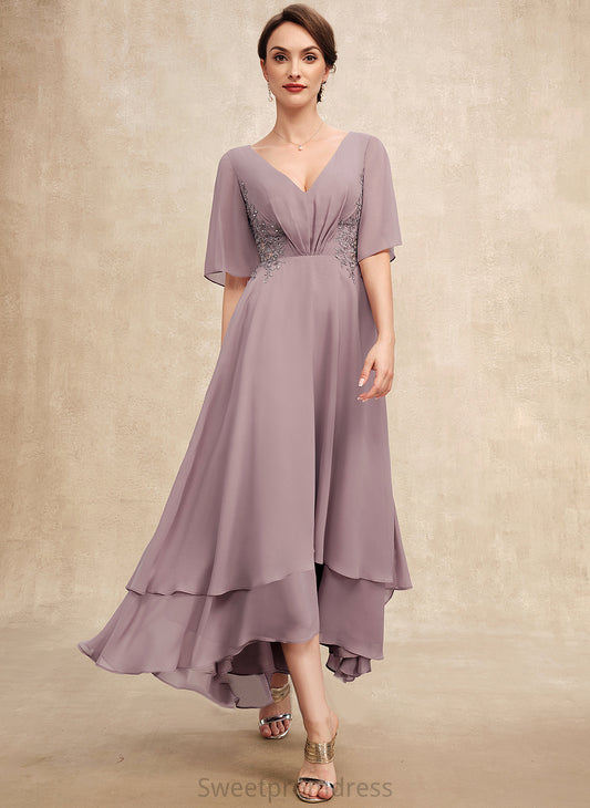 Beading Chiffon of Ruffle Lace Dress Mother the V-neck Mother of the Bride Dresses Sophie With Asymmetrical A-Line Bride