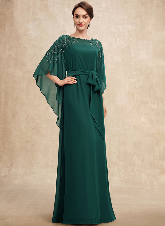 Bow(s) of A-Line Mother With Kaiya Floor-Length Beading Scoop Dress Neck the Mother of the Bride Dresses Bride Chiffon