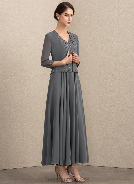 A-Line Dress V-neck Ankle-Length the Mother of the Bride Dresses Beading Bride Neveah Chiffon of Sequins With Mother