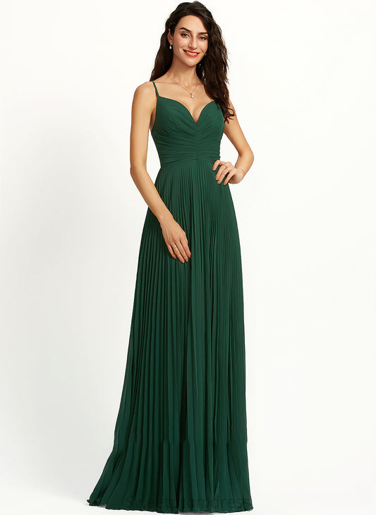 A-Line Scarlet Floor-Length Prom Dresses Pleated With V-neck