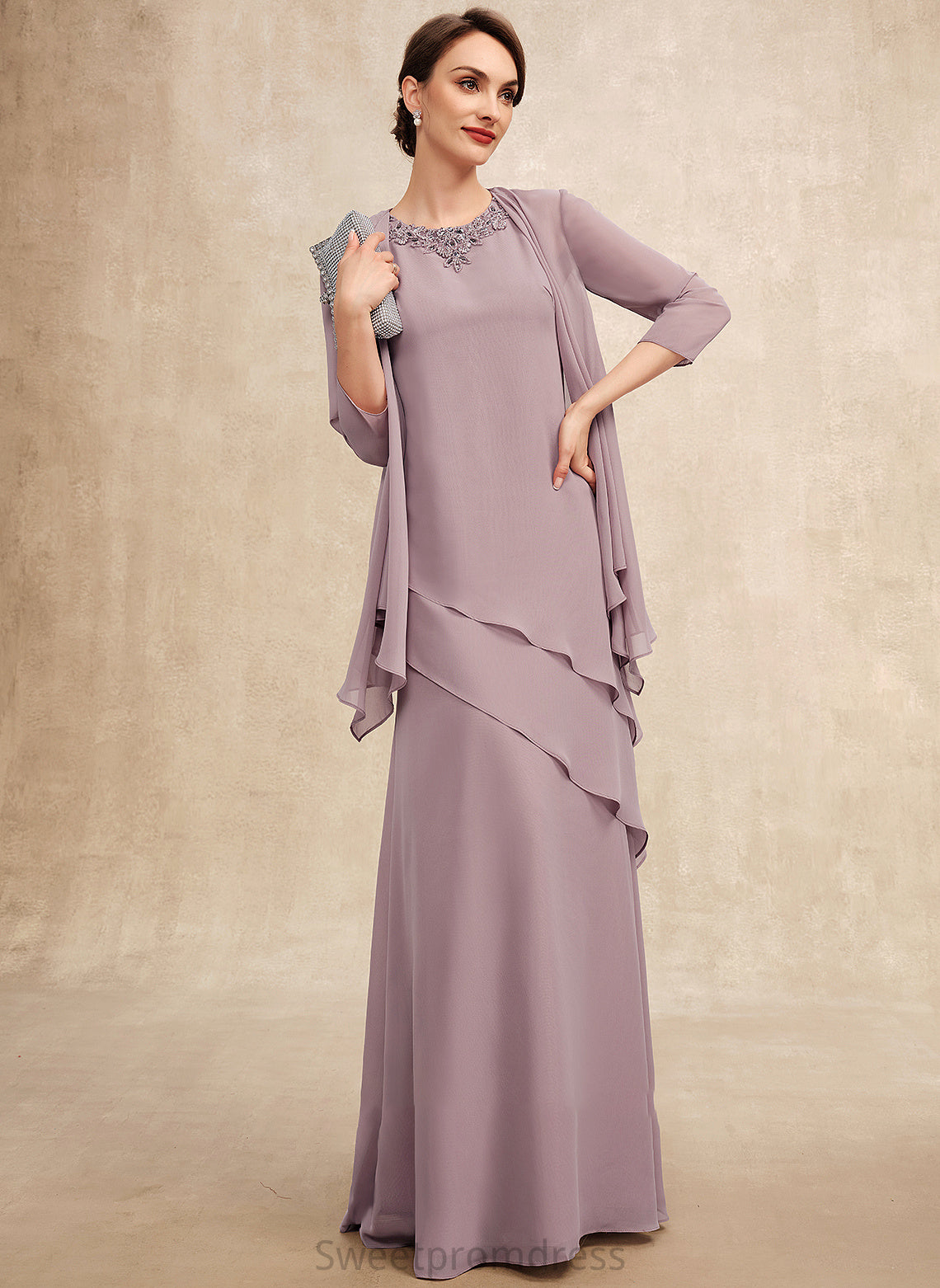A-Line Dress Scoop Floor-Length With Beading Hana Mother of the Bride Dresses Neck Bride Chiffon of Mother the